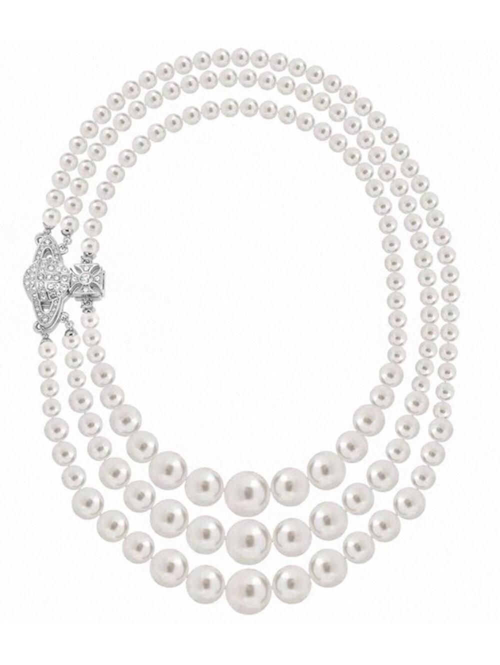 Vivienne Westwood GRAZIELLA 3 Three Triple Rows Pearl Choker Necklace Silver